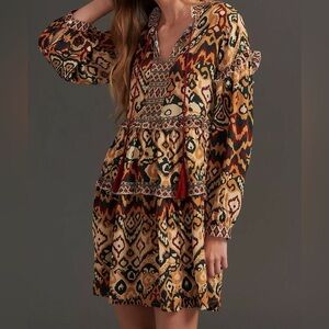 Anthropologie Quinnie Ruffled Tunic Dress By Rdalamal boho Hippie 60s